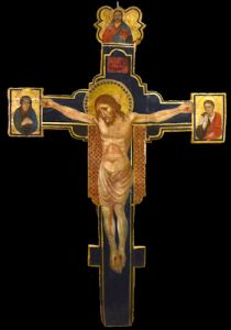 Crucifixo antigo com Deus Pai, a Virgem e São João